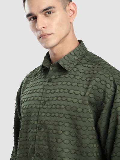 Olive Fur Wave Textured Shirt Olive Fur Wave Textured Shirt