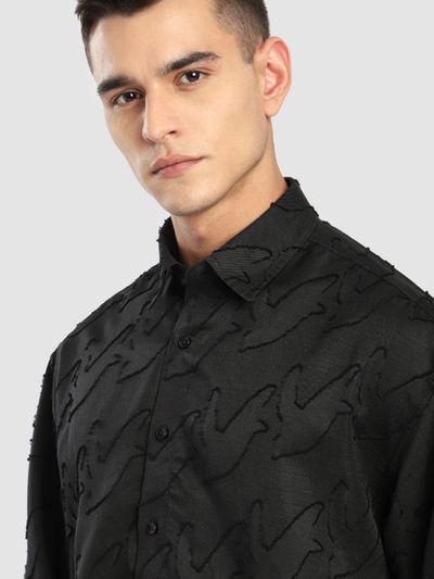 Black Fur Abstract Textured Shirt