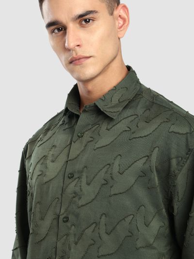 Olive Fur Abstract Textured Shirt Olive Fur Abstract Textured Shirt