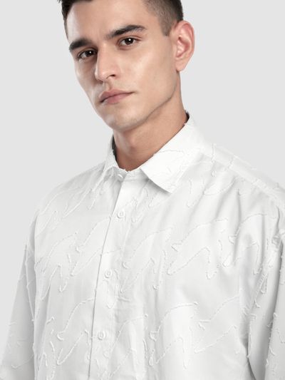 White Fur Abstract Textured Shirt White Fur Abstract Textured Shirt