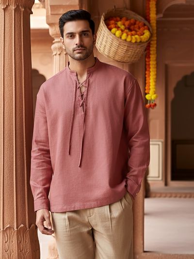 Brick Red Oxford Kurta Shirt Brick Red Oxford Kurta Shirt