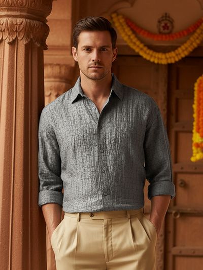 Grey Textured Jacquard Shirt Grey Textured Jacquard Shirt