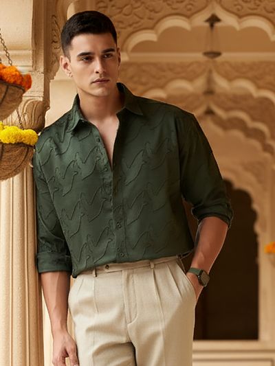 Olive Fur Abstract Textured Shirt Olive Fur Abstract Textured Shirt