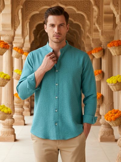 Regent Green Breezy Stand Collar Shirt