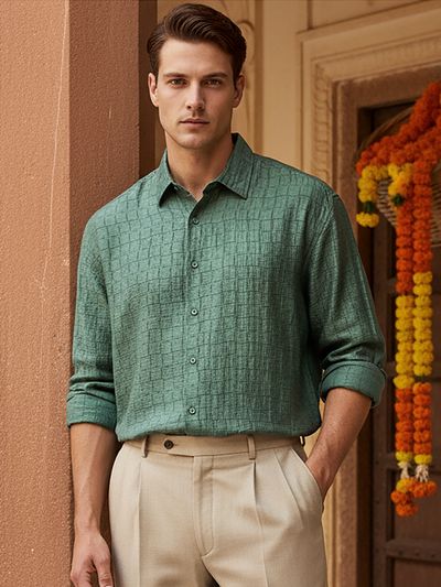 Regent Green Textured Jacquard Shirt Regent Green Textured Jacquard Shirt