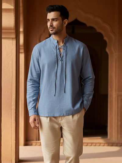 Savoy Blue Oxford Kurta Shirt Savoy Blue Oxford Kurta Shirt