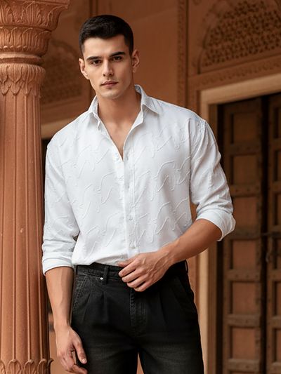 White Fur Abstract Textured Shirt White Fur Abstract Textured Shirt