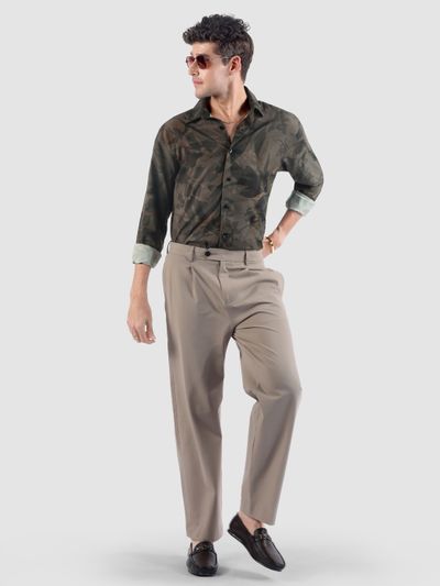 Brown Tropical Printed Viscose Shirt