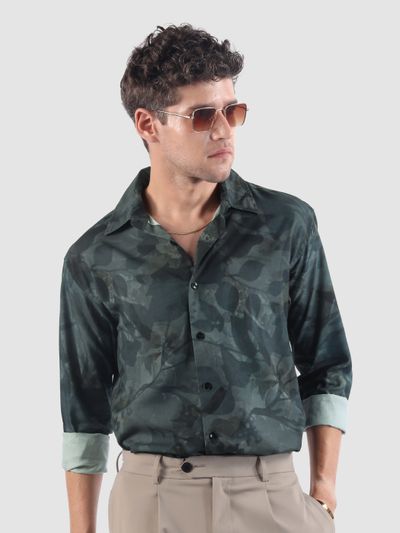 Grey Tropical Printed Viscose Shirt