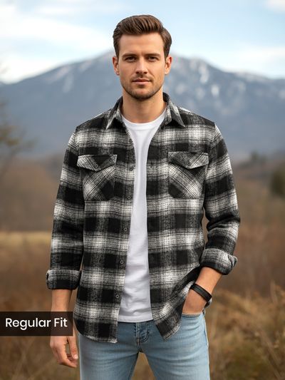 Black Recycled Checked Flannel Shirt 