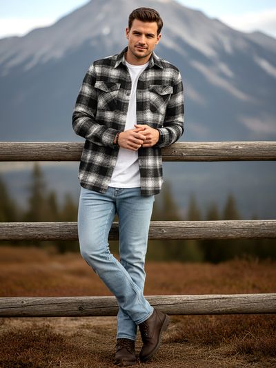 Black Recycled Checked Flannel Shirt 