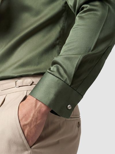 Dark Green Double Cuff Satin Shirt Dark Green Double Cuff Satin Shirt