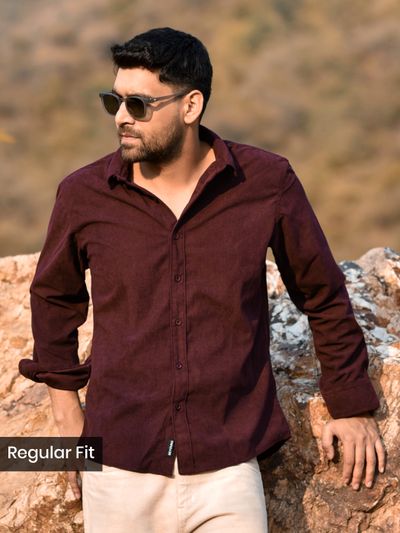 Maroon Solid Corduroy Shirt Wine Solid Corduroy Shirt
