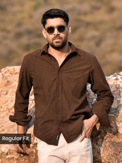 Brown Solid Corduroy Shirt
