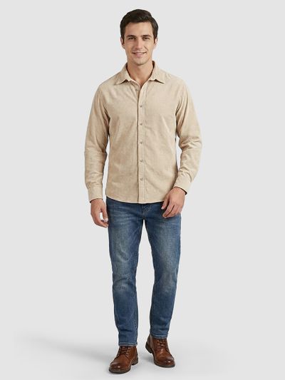 Cream Solid Corduroy Shirt