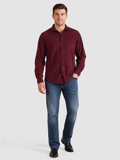 Wine Solid Corduroy Shirt