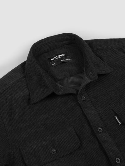 Black Dual Pocket Corduroy Shirt