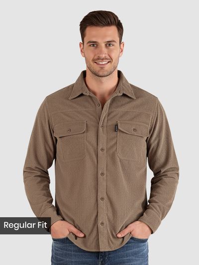 Coffee Brown Dual Pocket Corduroy Shirt Coffee Brown Dual Pocket Corduroy Shirt
