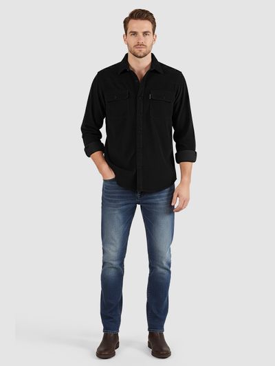 Black Dual Pocket Corduroy Shirt