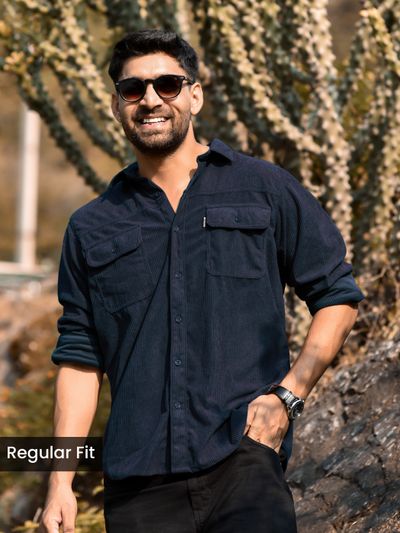 Navy Blue Dual Pocket Corduroy Shirt Navy Blue Dual Pocket Corduroy Shirt