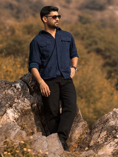 Navy Blue Dual Pocket Corduroy Shirt Navy Blue Dual Pocket Corduroy Shirt