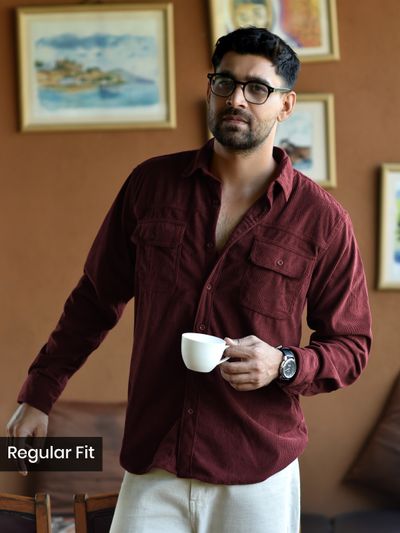 Wine Dual Pocket Corduroy Shirt Wine Dual Pocket Corduroy Shirt