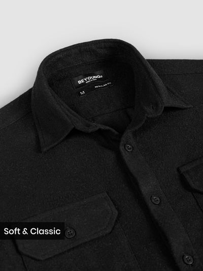 Black Recycled Solid Flannel Shirt Black Recycled Solid Flannel Shirt