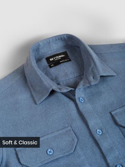 Denim Blue Recycled Solid Flannel Shirt Denim Blue Recycled Solid Flannel Shirt