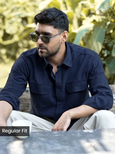 Navy Recycled Solid Flannel Shirt Navy Recycled Solid Flannel Shirt
