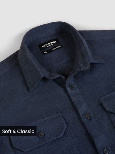 Navy Recycled Solid Flannel Shirt Navy Recycled Solid Flannel Shirt