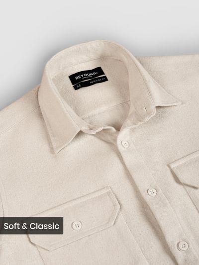Off White Recycled Solid Flannel Shirt Off White Recycled Solid Flannel Shirt