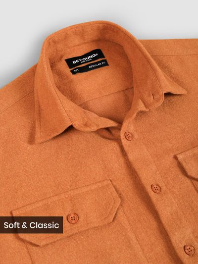 Rust Orange Recycled Solid Flannel Shirt 