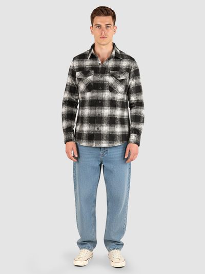 Black Recycled Checked Flannel Shirt  Black Recycled Checked Flannel Shirt