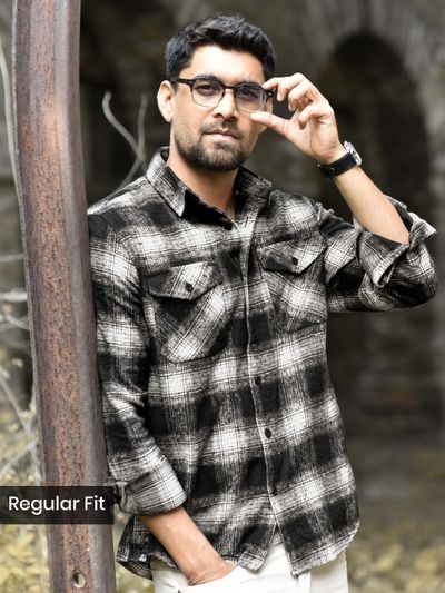 Black Recycled Checked Flannel Shirt 