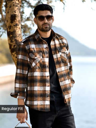 Caramel Brown Recycled Checked Flannel Shirt Caramel Brown Recycled Checked Flannel Shirt