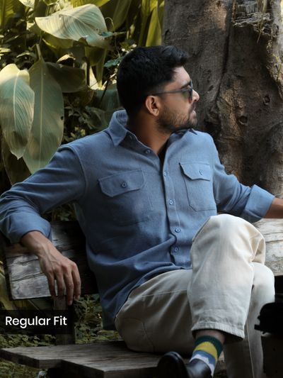 Denim Blue Recycled Solid Flannel Shirt Denim Blue Recycled Solid Flannel Shirt