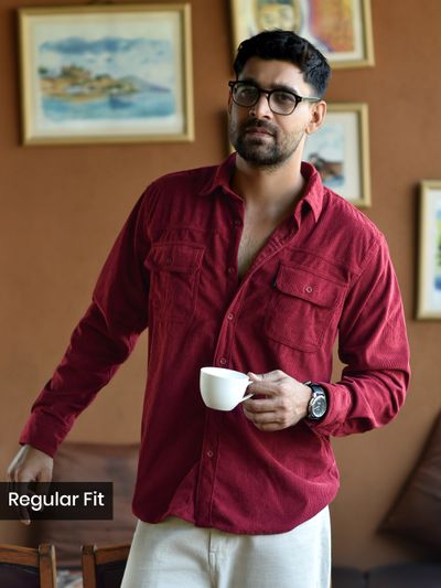 Maroon Dual Pocket Corduroy Shirt Maroon Dual Pocket Corduroy Shirt