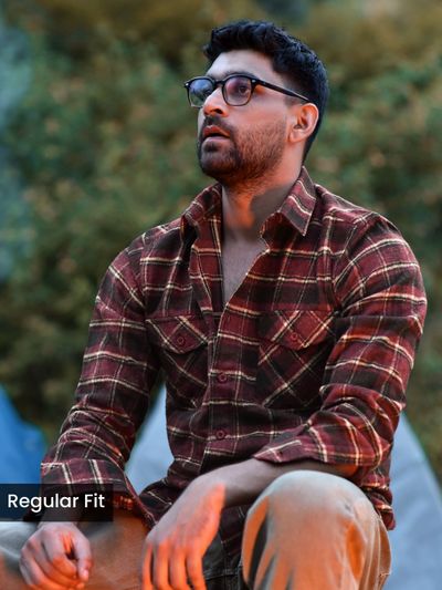 Maroon Recycled Checked Flannel Shirt Maroon Recycled Checked Flannel Shirt