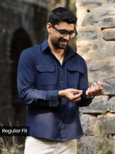 Navy Recycled Solid Flannel Shirt Navy Recycled Solid Flannel Shirt