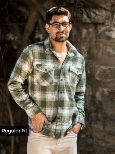 Olive Green Recycled Checked Flannel Shirt Olive Green Recycled Checked Flannel Shirt