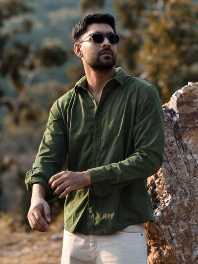 Olive Green Solid Corduroy Shirt Olive Green Solid Corduroy Shirt