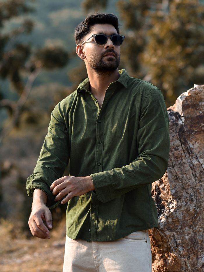 Buy Olive Green Solid Corduroy Shirt Online in India - Beyoung