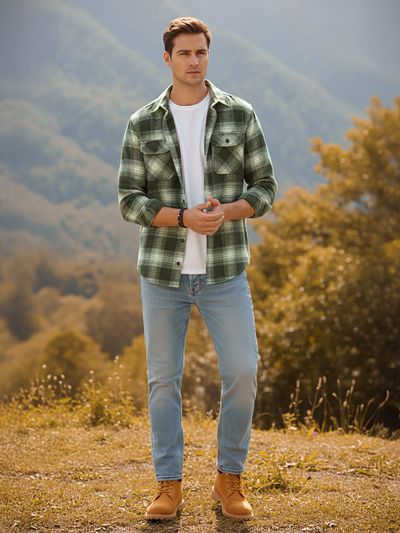 Olive Green Recycled Checked Flannel Shirt Olive Green Recycled Checked Flannel Shirt