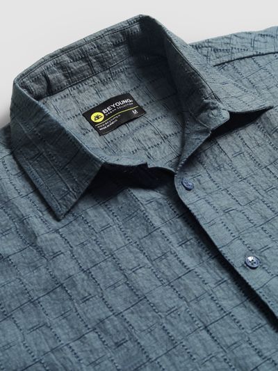 Airforce Blue Textured Jacquard Shirt