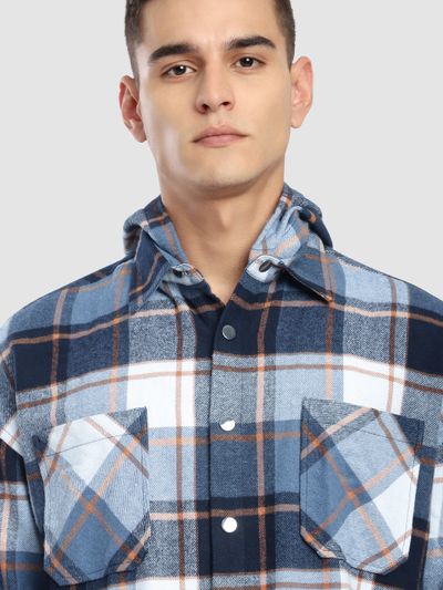 Blue Detachable Hoodie Flannel Shirt Blue Detachable Hoodie Flannel Shirt