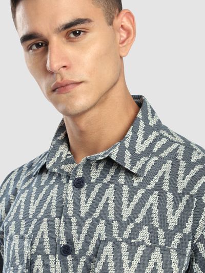 Navy Chevron Printed Shacket Navy Chevron Printed Shacket