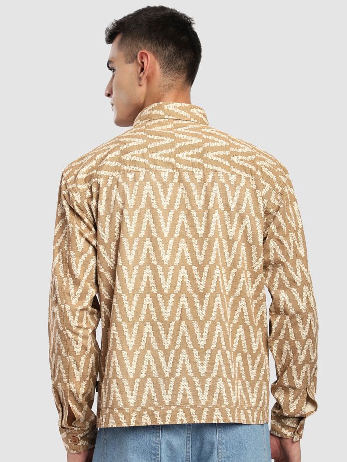 Sand Brown Chevron Printed Shacket