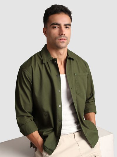 Olive Solid Multipocket Shacket