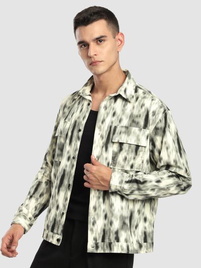 Grey Dye Effect Printed Shacket Grey Dye Effect Printed Shacket