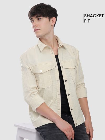 Off White Block Textured Shacket Off White Block Textured Shacket